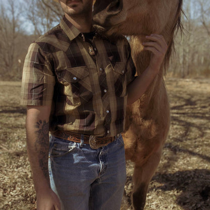 Odin | Western Herreskjorte Kortermet Ruter Pearl Snap Casual Arbeidsskjorte