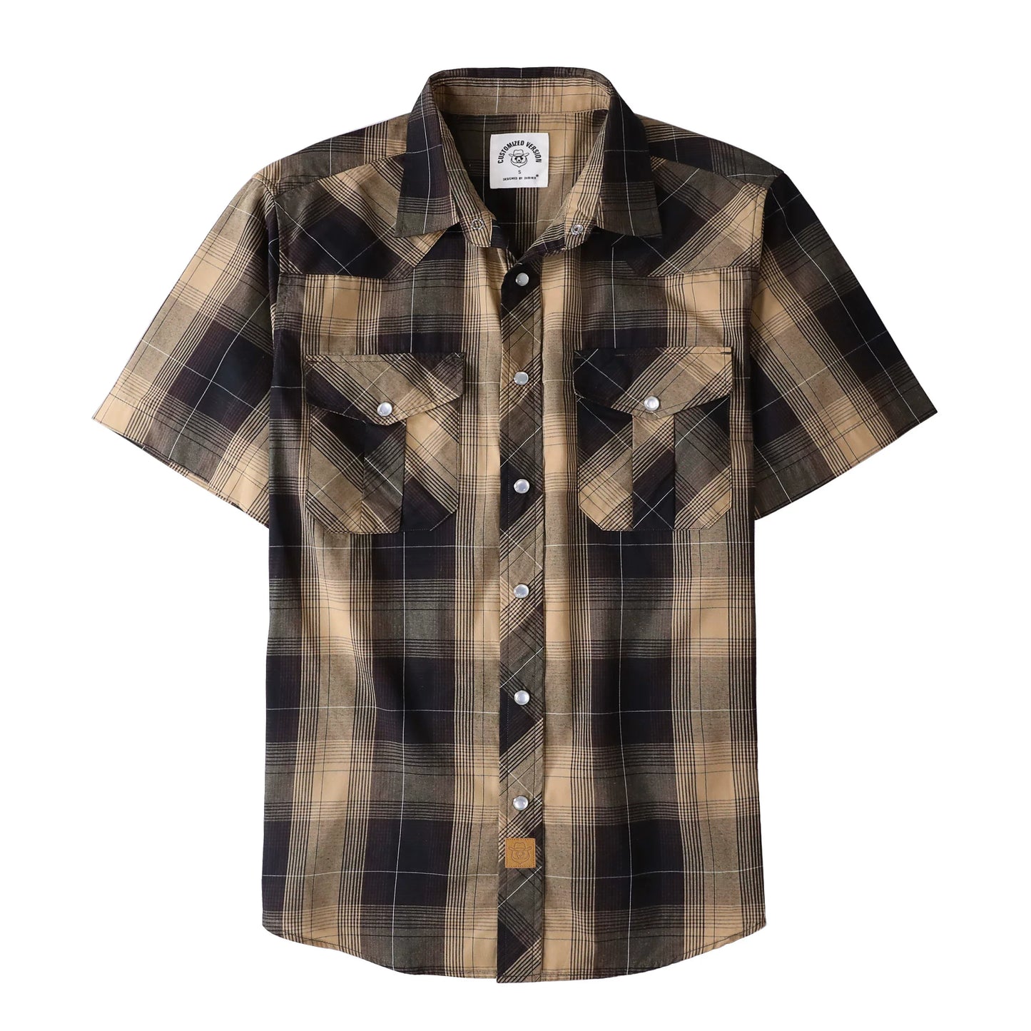 Odin | Western Herreskjorte Kortermet Ruter Pearl Snap Casual Arbeidsskjorte