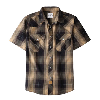 Odin | Western Herreskjorte Kortermet Ruter Pearl Snap Casual Arbeidsskjorte