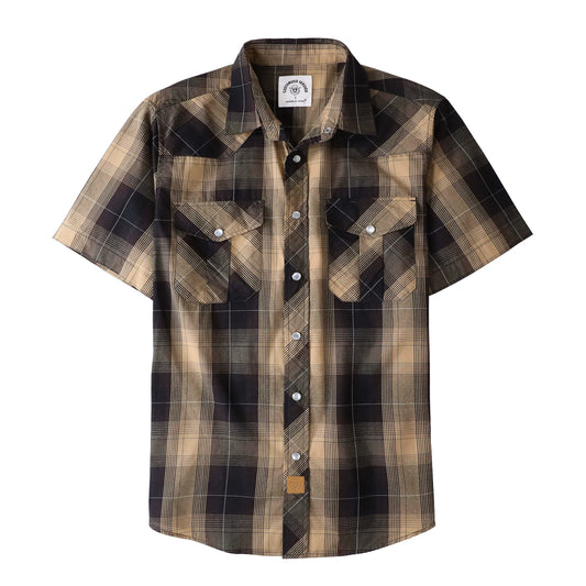 Odin | Western Herreskjorte Kortermet Ruter Pearl Snap Casual Arbeidsskjorte
