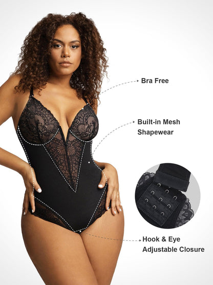 Elena | Shapewear Body med Blonder eller Imitert Skinnskjørt