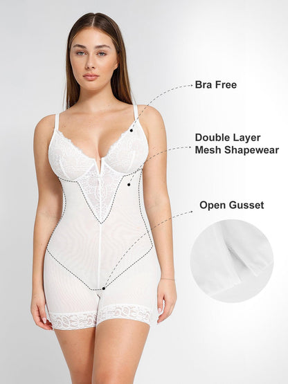 Elena | Shapewear Body med Blonder eller Imitert Skinnskjørt