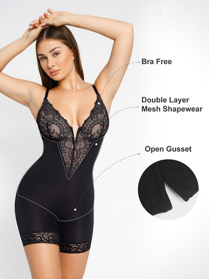 Elena | Shapewear Body med Blonder eller Imitert Skinnskjørt