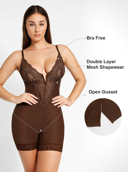 Elena | Shapewear Body med Blonder eller Imitert Skinnskjørt