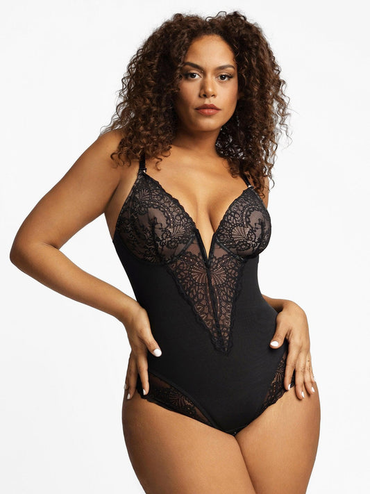 Elena | Shapewear Body med Blonder eller Imitert Skinnskjørt