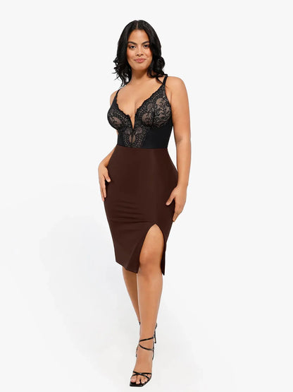 Elena | Shapewear Body med Blonder eller Imitert Skinnskjørt